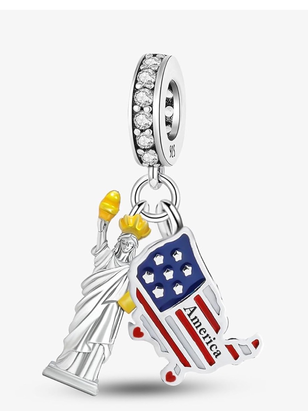 🇺🇸Sterling Silver I Love America Dangle Charm-NEW